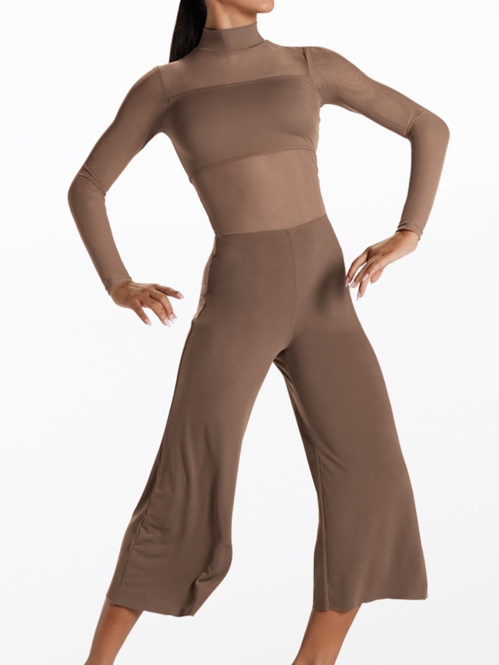 Weissman Beige Culotte Unitard w/ Mesh Panels